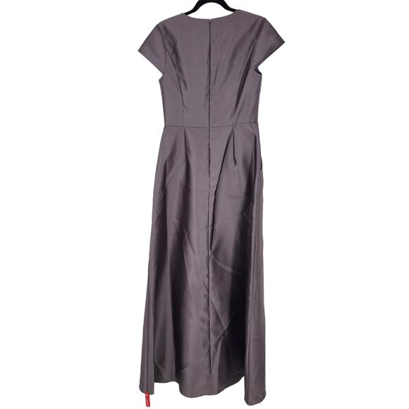 Alfred Sung D779 Cap Sleeve V-Neck Satin Gown with Pockets in Caviar Size 18 - Picture 7 of 8